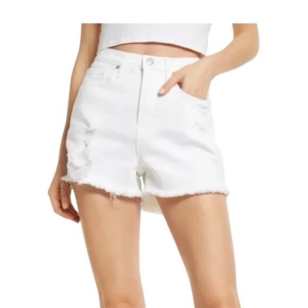 Good American Cut Off Distressed‎ 90's White Denim Shorts Women's Plus 16 NWT